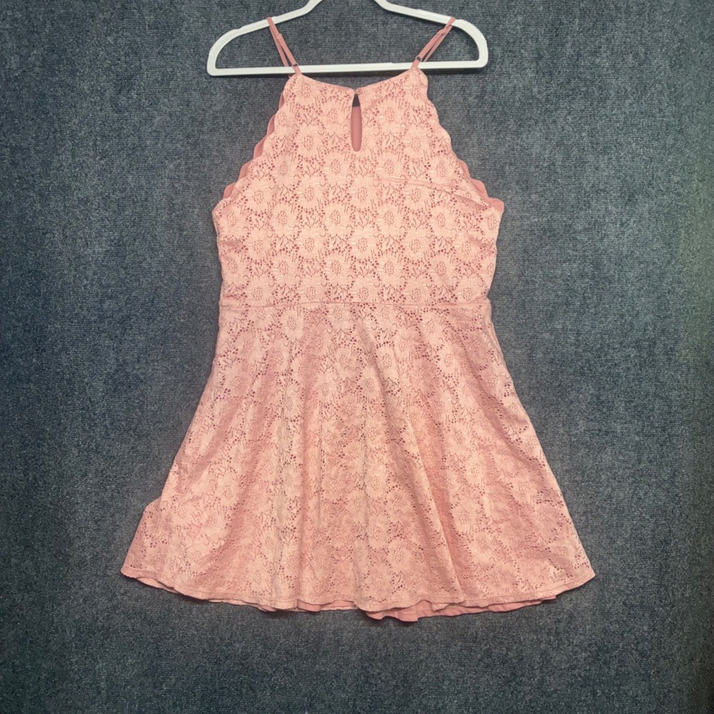 No Boundaries Lace Skater Dress Juniors XXL 19 Pink Halter Scalloped Eyelit